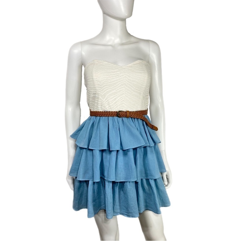 City Triangles Strapless Lace Top Ruffles Mini Dress w/Belt